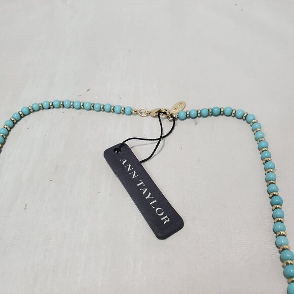 Ann Taylor Necklace, Multiple Shades Blue Beads W/Gold tone Crystal Rhinestone - Picture 11 of 13
